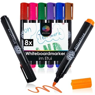 Abbildung von OfficeTree Whiteboard Marker Whiteboardmarker 8 Stifte (wp), (8er Set), Abwischbar für Präsentationen &amp; Vorträge