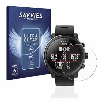 Abbildung von Savvies 6 Stück Schutzfolie für Huami Amazfit Stratos/Stratos 2 Displayschutz Folie Ultra Transparent