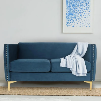 Abbildung von Joshua 2 Sitzer Sofa mit Samtbezug Blau Menzzo