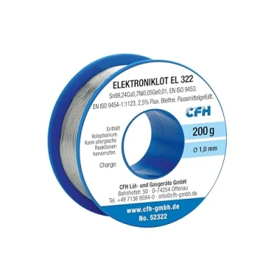 Abbildung von CFH Elektroniklot EL 322, Ø 1,0 mm Lötzinn mit Flussmittel bleifrei 200 g, Ideales Lot für präzise Feinlötungen in der Elektronik und Elektrotechnik, Made Germany