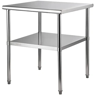 Abbildung von VEVOR Kommerzieller Edelstahltisch 76,2 x 91,4 cm, Edelstahl Zweilagiger Arbeitstisch Zerlegetisch Gastro 226 kg + 136 Tragfähigkeit, Gewerbe Küchentisch, Zubereitungstisch Küchenmöbel