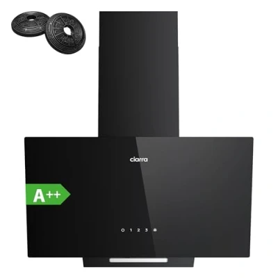 Abbildung von CIARRA CBCB6750C A++ Dunstabzugshaube 60 cm Umluft Touch Bedienung Kopffreie Schräghaube 350 m3/h 3 Stufen Dunstabzug CBCF002X2 Kohlefilter Abluft Abzugshaube Schwarz