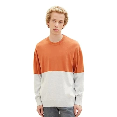 Abbildung von TOM TAILOR Denim Herren 1038270 Relaxed Fit Colorblock Pullover, 32755 grey Middle Blue Color Block, M