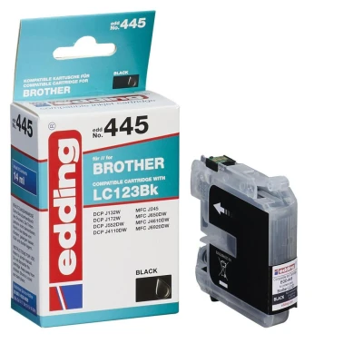 Abbildung von edding Druckerpatrone EDD 445 Einzelpatrone Schwarz 14 ml Reichweite 650 Seiten Ersetzt Brother LC123BK