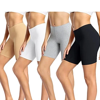 Abbildung von wirarpa Radlerhose Damen Kurz Baumwolle Boxershorts Unter Kleid Rock Unterhosen mit Bein Anti Scheuern Leggings 4er Pack Schwarz Grau Beige Weiß Größe M