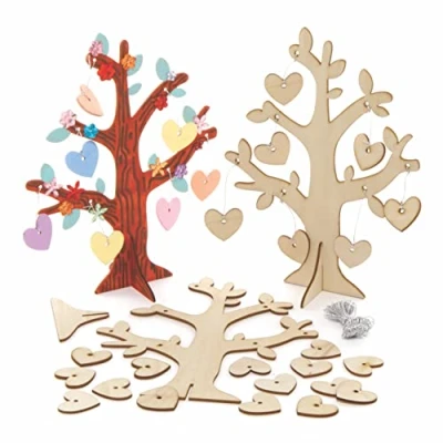 Abbildung von Baker Ross AX759 Herz Baum Bastelset 2er Pack, Holz Basteln für Kinder zum Malen, Dekorieren und Verschenken Valentinstag oder Muttertag