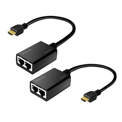 Abbildung von LogiLink HD0021 HDMI Extender Set Full HD (über LAN), 30m (1920x1080/60Hz), um Signale über Netzwerkkabel zu verlängern Schwarz
