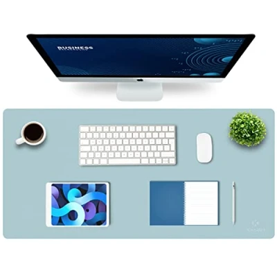 Abbildung von K KNODEL Tischunterlage, Schreibtischunterlage, 90 x 43cm PVC Laptop wasserdichte Schreibunterlage für Büro oder Heimbereich, doppelseitig (Hellblau/Silber)