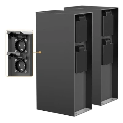 Abbildung von ledscom.de 2 Stück Garten Steckdosensäule POMI für außen, IP44, 4 Fach, Edelstahl, anthrazit, eckig, 23 cm