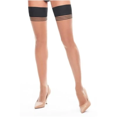 Abbildung von KOTEK Halterlose Strümpfe beige schwarz gestreift elastisch (1 Paar)