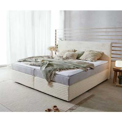 Abbildung von Boxspringbett Dream Well Plüsch Cord Beige 200x200 cm mit Taschenfederkernmatratze und Topper Visco