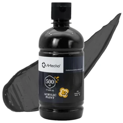 Abbildung von Artecho Acrylfarbe Schwarz 500 ml, Wasserfest und Lichtecht, Schnell Trocknend, für Leinwand, Holz, Stoff, Handwerk, Leder Stein.