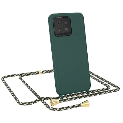 Abbildung von EAZY CASE Handyhuelle mit Kordel zum Umhängen Xiaomi 13 Flexibles Silikon, Ultra Dünn, Fallschutz, Guter Griff Handyhülle, Nacht Grün/Grün Camouflage Clips Gold