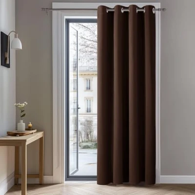 Abbildung von Deconovo Blickdichte Gardinen mit Ösen Verdunkelungsvorhänge Wohnzimmer, 214x132 cm(HöhexBreite), Dunkelbraun, 1 Stück