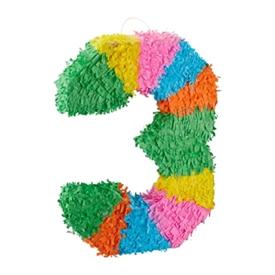 Abbildung von Relaxdays Pinata Geburtstag, Zahl 3, zum Aufhängen, Kinder &amp; Erwachsene, Papier, selbst Befüllen, Piñata, bunt