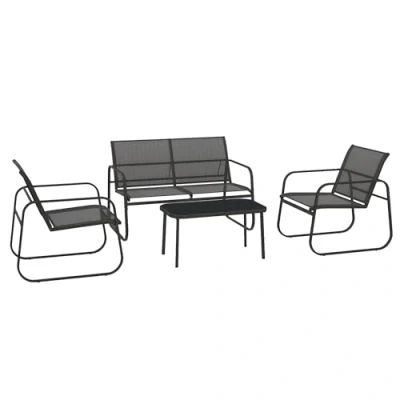 Abbildung von Outsunny Gartenmöbel Set 4 TLG., Gartengarnitur mit 1 Zweisitzer, 2 Stühlen, Couchtisch, Sitzgarnitur, Balkonmöbel für Terrasse, Mesh, Schwarz