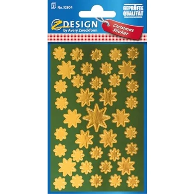 Abbildung von 10 x Z Design Sticker Weihnacht Glanzfolie 2 Bogen Motiv Sterne gold