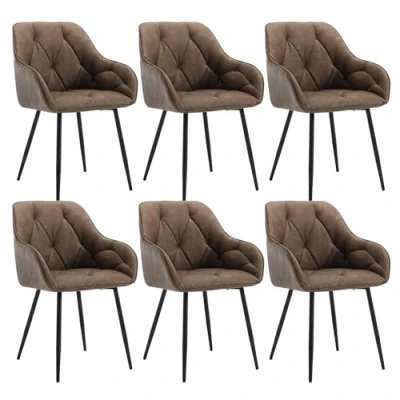 Abbildung von WOLTU 6er Set Esszimmerstühle, Küchenstuhl, Stuhl Esszimmer Wohnzimmer, ergonomischer Sessel, Armlehnstuhl, Polsterstuhl, Sitzfläche aus Vintage Kunstleder, Metallbeine, Dunkelbraun, EZS03dbr 6