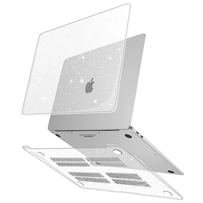 Abbildung von ZYB Hülle für MacBook Air 13 Zoll M1 A2337/A2179/A1932 (2020 2019 2018), Ultradünne Hartschale Schutzhülle Case 13.3 Retina, Glitzer klar