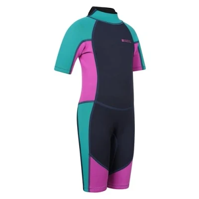 Abbildung von Mountain Warehouse Shorty Neoprenanzug Junior für Kinder 2,5 mm, Schwimmanzug Jungen und Mädchen, Flatlock Nähte, Wetsuit, Verstellbarer Hals, zum Surfen Traube 11 12 Jahre
