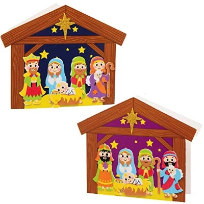 Abbildung von Baker Ross AX567 Weihnachtskrippe Karten Bastelsets für Kinder 6 Stück, Festliche Kreativsets und Bastelbedarf zum Basteln Dekorieren zur Weihnachtszeit