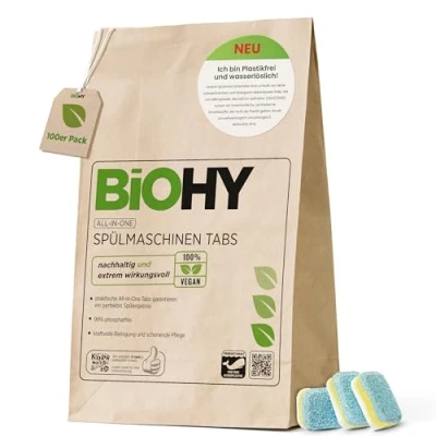 Abbildung von BiOHY All in One Spülmaschinen Tabs (100 Tabs) Phosphatfrei Für die tägliche Reinigung von Geschirr &amp; Besteck Gegen hartnäckigste Fett Essensreste Kraftvolle Öko Geschirrspültabs