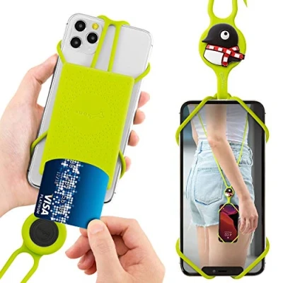 Abbildung von Bone Crossbody Handykette Universal mit Kartenfach, Silikon Hülle Handyband, Flexibel Halsband zum Umhängen, Handy Trageband für 4 6,7 Zoll Phone iPhone Samsung Maru Pinguin (mit Kartenfach)