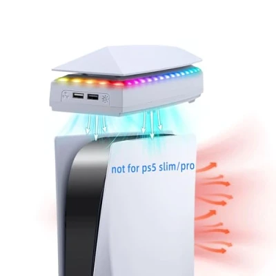 Abbildung von Mcbazel PS5 lüfter Kühlstation Verstellbarer 3 Geschwindigkeits RGB Beleuchtung Oberer Kühlventilator Staubschutzkühler mit zusätzlichen USB2.0 Ports Weiß(Nicht für Slim/Pro)