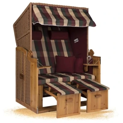 Abbildung von Strandkorb Hanse Ostsee Burgund AFC rot grün beige, BxTxH: 120x80x160 cm, Volllieger, Modell, Stabiles Wacholder mit handgefertigtem Polyrattangeflecht