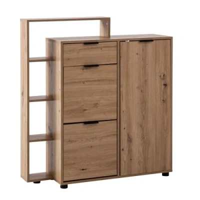 Abbildung von FineBuy Schuhschrank Eiche Dekor 98x110x30 cm Schuhkipper Geschlossen, Schuhkommode mit Schublade Modern, Flurschrank Regal und Ablage, Schuhaufbewahrung Flurkommode für Schuhe Hoch