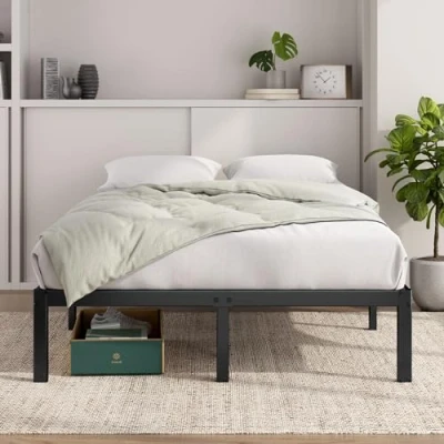 Abbildung von Zinus Elias Bett 100x200 cm Höhe 36 mit Stauraum unter dem Metall Plattformbettrahmen Schwarz