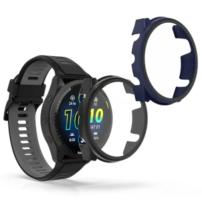 Abbildung von kwmobile 2X Cover kompatibel mit Garmin Forerunner 965 Hülle Fullbody Fitnesstracker Case Set aus Glas Schwarz Dunkelblau