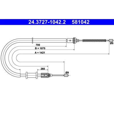Abbildung von ATE 24.3727 1042.2 Handbremsseil 1421 RENAULT: Kangoo I, I Rapid