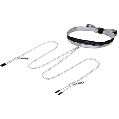 Abbildung von Halsband mit Nippelklemmen „Play Nice Satin Collar &amp; Nipple Clamps“