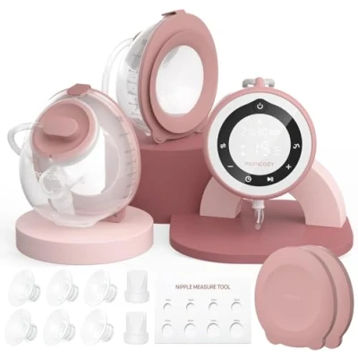 Abbildung von Momcozy V1 Pro Milchpumpe Elektrisch, Tragbare Doppelmilchpumpe Handsfree mit 3 Fein Abgestimmte Rhythmen &amp; 15 Stufen, Upgraded Elektrische Breast Pump Electric, Leak Proof DoubleFit Flange Cozy Red