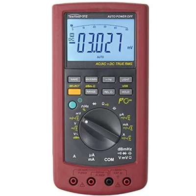 Abbildung von Testboy 312 Digital Multimeter mit USB Schnittstelle (großes LCD Bargraph Anzeige, True RMS, Auto/Manual Range, Software auf CD, Spannungsmessung bis 1000 V AC/DC), Rot/Schwarz