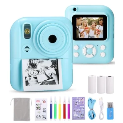 Abbildung von Ixydor Kinderkamera Sofortbildkamera,1080P 2,4 Zoll Bildschirm Sofortbildkamera Kinder,Videokamera Kamera Kinder mitmit Druckpapier &amp; 32GB Karte, Weihnachten Geschenk für 3 12 Jahren (Blau)