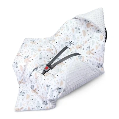 Abbildung von Einschlagdecke Babyschale Decke Kinderwagen 90 x cm universal Baby Babydecke für Buggy Autositz Winter Baumwolle Minky Eulen Hellgrau