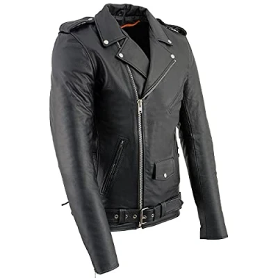 Abbildung von Milwaukee Klassische Motorradjacke für Herren, mit seitlicher Spitze, Schwarz, Größe L