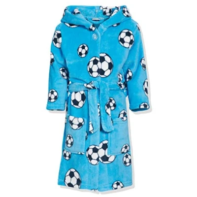 Abbildung von Playshoes Unisex Kinder Fleece Bademantel Morgenmantel, blau Fußball, 98/104