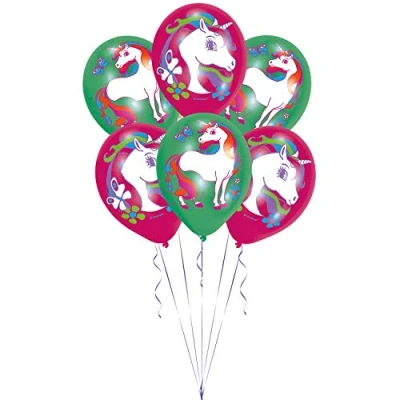 Abbildung von Ballon Einhorn Regenbogen grün rosa 6 Stücke