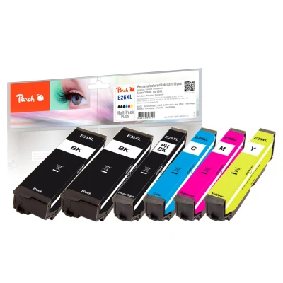 Abbildung von Peach E26 Spar Pack Plus Druckerpatronen XL (2xBK, PBK, C, M, Y) ersetzt Epson No. 26XL, C13T26364010 für z.B. Expression Premium XP 510, 520