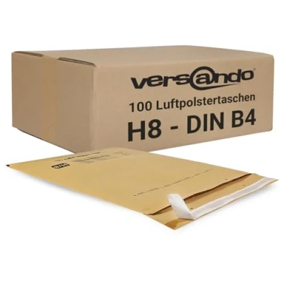Abbildung von versando 100x H8 Luftpolsterumschläge Innenmaß 270 x 360 mm Außenmaß 290 370 braun/goldgelb für DIN B4