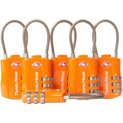 Abbildung von TSA Kofferschlösser Gepäckschlöss mit flexiblem Kabel Schlöss für Flugreisen Schlösser Koffer, Rucksäcke, Gepäck 6er Pack, Orange