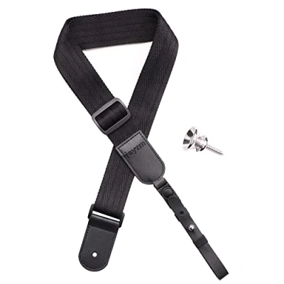 Abbildung von Rayzm Ukulele Gurt, weicher, rutschfester Nylon Schultergurt für oder kleine Gitarre, längenverstellbar, inkl. Metall Endstecker