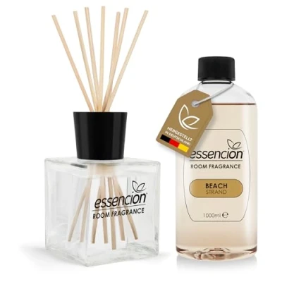 Abbildung von essencion Beach Raumduft Set Glas Diffusor + 1000ml Refill In 14 verlockenden Düften erhältlich (Beach 200ml+1000ml)