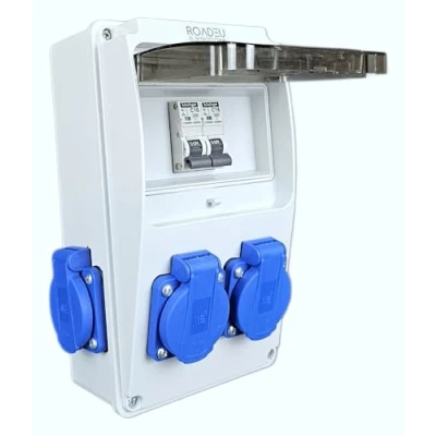 Abbildung von RoadEu Stromverteiler 230V 4X Schuko Steckdose mit Schalter Steckdosenverteiler 2X Leistungsschalter C 16A Verdrahtet, Baustromverteiler Indoor/Outdoor Bereich IP54