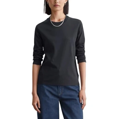 Abbildung von Marc O&#039;Polo Denim Crewneck Interlock Langarmshirt, Damen, Größe: Medium, Blue depths