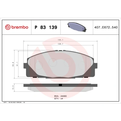 Abbildung von BREMBO P 83 139 Bremsbelagsatz exkl. Verschleißwarnkontakt ohne Zubehör TOYOTA: HIACE 4 Bus, Kasten