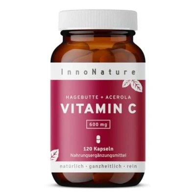Abbildung von Hochdosiertes 600mg natürliches Vitamin C aus Acerola Extrakt und Hagebutte Extrakt. 120 Kapseln im 2 Monatsvorrat. Hohe Verwertbarkeit, vegan + hergestellt in DE.